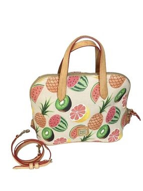 Dooney & Bourke Fruit Print Leather Satchel in Cream and Tan NWT
